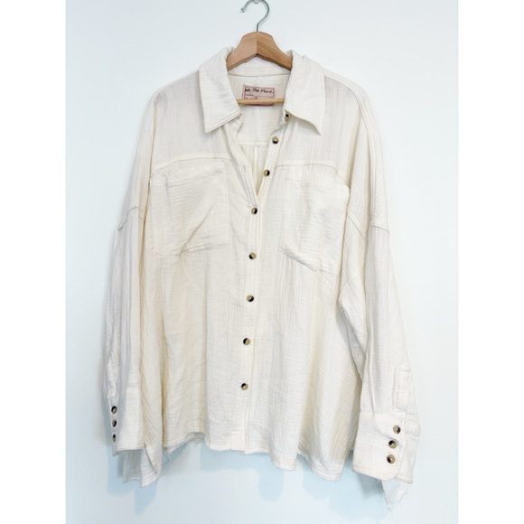 Free People || Cardiff Gauze Oversized Tunic Button Down Top Boxy Cream Ivory M - Picture 4 of 10